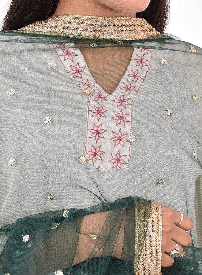 themilestocks TMS Woman's Embellished Net Dupatta Scarf Shawl Wrap Soft Indian Bridal Wedding (Green), 87 Inches X 44 Inches || 220 cm X 112cm - Image 3